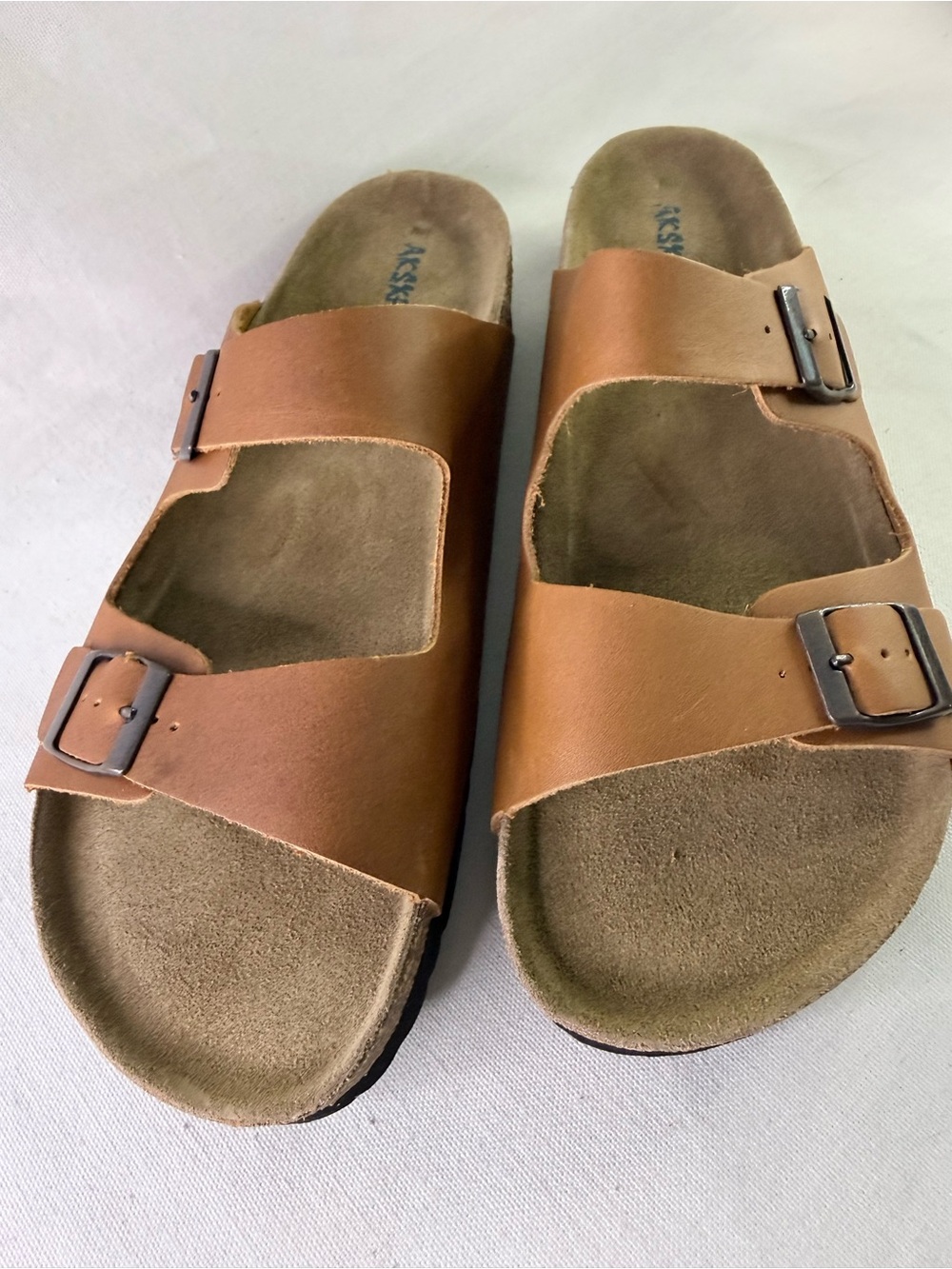 Classic Two-Strap with buckles Brown Leather Slide Unisex Mens 10 Women’s 11